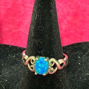 Silver Ring with lab created blue opal size 5.5
